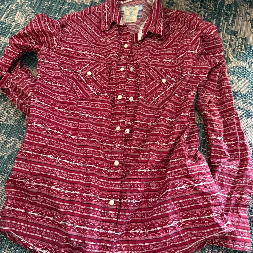 Panhandle‎ Rough Stock Western Shirt Mens Small Maroon Aztec Print Cowboy